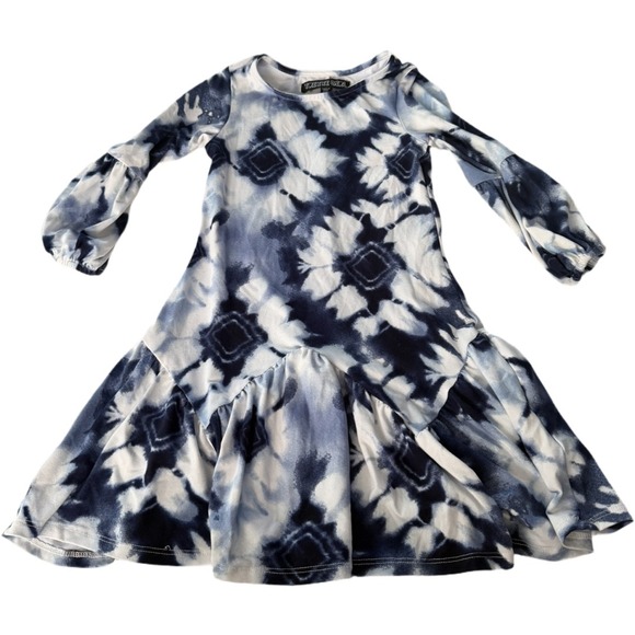 Trixxi Girl Other - Trixxi Girl Tie Dye High Low Dress XXS Blue White Long Sleeve Asymmetrical Hem